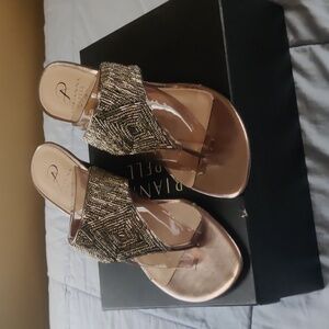 Adrianna Papell Gunmetal French Metallic Wedge Sandal 8.5